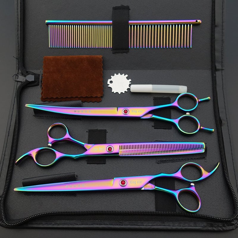 KINGSTAR 8.0in. Professional Pet Grooming Scissors Set,Titatium Plated Straight & Thinning & Curved Scissors Set with Comb,Dog Grooming,A563 - Image 2